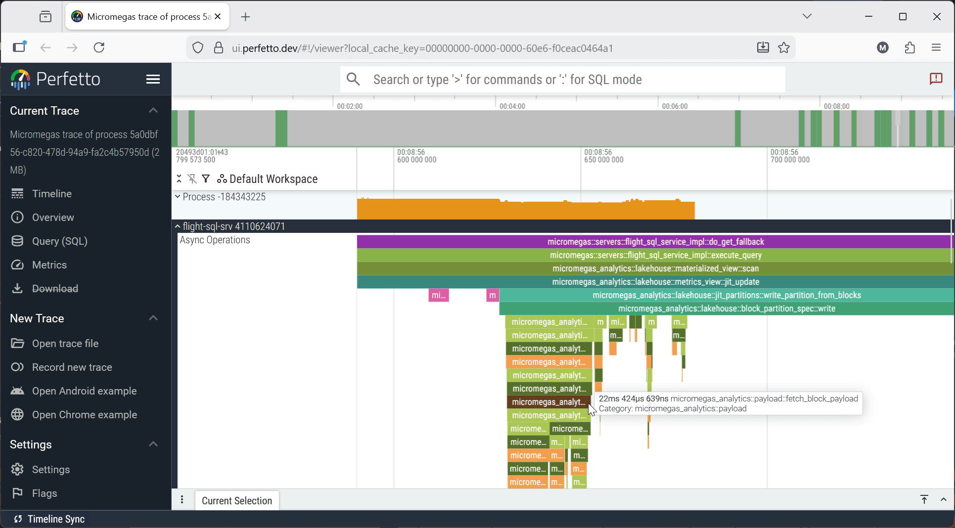 Micromegas trace data visualized in the Perfetto trace viewer